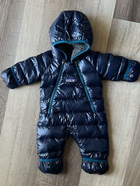 Patagonia Down Bunting Blue Quilted Hooded Snowsuit Baby Newborn